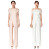 D041 Women Solid crepe feather-trimmed off-shoulder party jumpsuit 