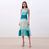 D261 Women Tie-dye print strappy flared tiered ruffle midi dress