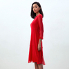 D270 Women Silk crinkle chiffon three-quarter sleeves flared midi party dress
