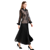 T001 Women floral lace collared long sleeves blouse
