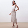 D187 Women sequin embellished V-neck fluted midi evening dress