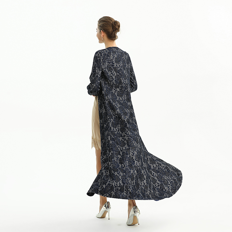 C165 Women Bonded sequinned lace long sleeves evening maxi robe dress