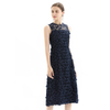 D117 Women 3D flower embroidered tulle sleeveless straight-cut party midi dress 