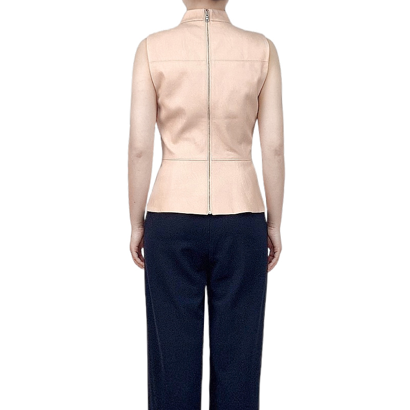 T241 Women faux leather stand collar peplum design sleeveless tops