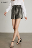 C295 Women Foil print elasticated waist belted mini shorts