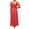 D416 Women Solid V-neck butterfly sleeves pintuck-detail flared midi dress