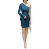 D406 Women Solid one-shoulder long sleeve ruched stretch-jersey bodycon mini dress