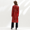 D158 Women Double-faced patent Pu hounds tooth tweed notched lapel belted single-breasted long coat