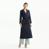 C096-1 Women Heavy satin long sleeves notched collar long wrap coat