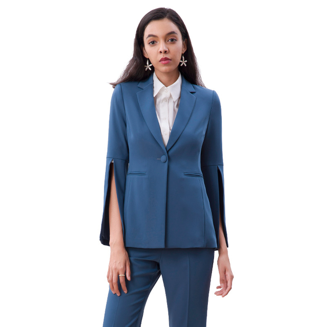 J235 Women Polyester notched lapel split sleeve tailored-cut single-breasted blazer