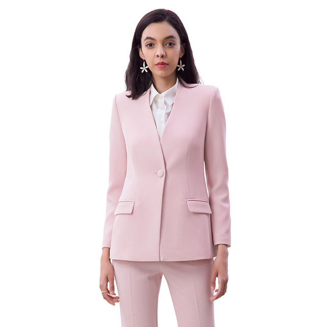 J249 Women Waffle texture V-neck tailored-cut single-breasted jacket