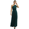 D201 Solid CDC Single Shoulder Sunburst Pleated Maxi Evening Dress