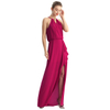 D197 Solid Heavy Georgette Halter Neck Maxi Evening Dress