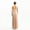 D209 Color Block Metallic Chiffon Pleated Maxi Evening Dress