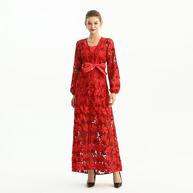 C165-1 Cut Out Embroidery Maxi Evening Dress