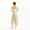 D205 Metallic Chiffon Sunburst Pleated Midi Evening Dress