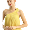 D204 Glazed Fabric Single Shoulder Sunburst Pleated Maxi Dress
