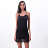 D100 Women Solid satin lace trimmed strappy mini slip dress