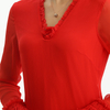D099 Women Silk plissé chiffon long sleeves ruffle detailed straight cut midi party dress
