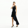 D169 Women Velvet knit v neck ruched-detail fluted asymmetric hem evening dress