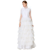 D132 Women Girls satin top round neck pleated ruffle tiered tulle gown 