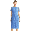 D190 Women Floral Macramé lace short sleeves straight-cut day and party midi dress