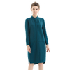C053 Women Solid long sleeves band collar seam-detail midi shirt dress
