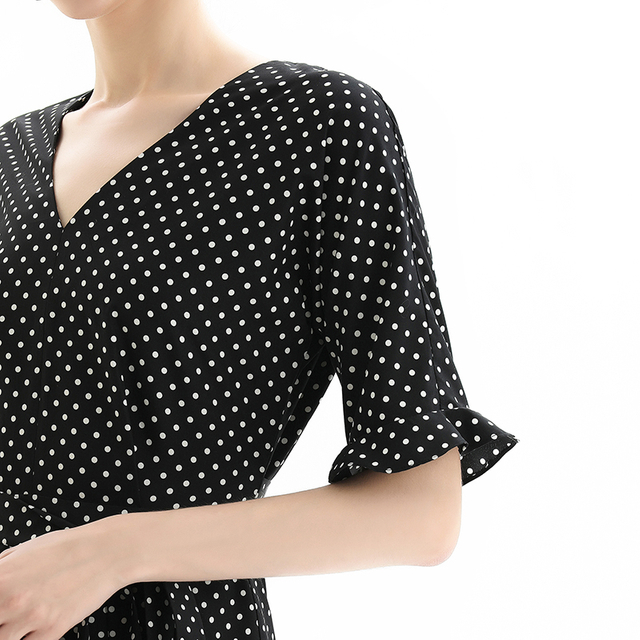 D081-2 Women Polka dot print short sleeves tiered midi day dress