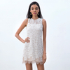 D097-2 Women Peony flower eyelash lace sleeveless fitted day and party mini dress