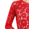 D080-2 Women floral scallop lace long sleeves flared pleated party midi dress