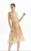 D080-1 Women fashion eyelash lace long sleeves flared pleated party midi dress