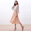 S280L Women Solid chiffon elasticated waist full circle sunburst pleated midi casual skirt