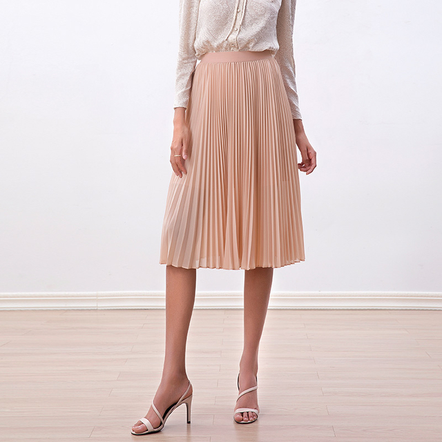 S280S Women Solid chiffon elasticated waist full circle sunburst pleated short skirt