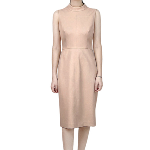 D240 Women faux leather stand collar sleeveless straight-cut midi dress