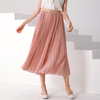 C042 Women Solid chiffon full circle sunburst pleated midi casual skirt