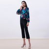 J251 Women Floral print knitted round neck front zip fastening smart casual short jacket.