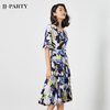 C109 Women Fashion floral print short sleeves tiered midi day dress
