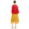 T086 Women Solid floral eyelash lace long sleeve cold shoulder party peplum top