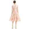  D062-6 Women All-over floral embroidered sequinned V neck cap sleeves flared midi evening dress