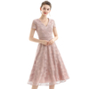 D062-1 Women Floral lace V neck cap sleeves flared midi evening dress