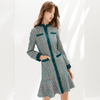 C151 Women Yarn dye tweed long sleeves flounce hem career mini dress