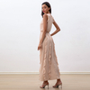 D229 Women solid heavy georgette sleeveless ruffled detail A-shape maxi party dress