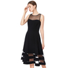 D031 Women solid sleeveless swiss dot tulle-panel flared midi party dress