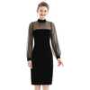 D030 Women Velvet knit mock neck long puff sleeves fitted midi party dress