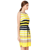 D039 Women Stripe print round neck sleeveless tie-waist straight-cut mini dress
