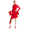 D008 Women Solid long sleeve cut out asymmetric hem mini party dress