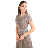 D013 Women Paisley print cap sleeves pleated midi day dress