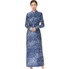 D022 Women Animal print long sleeves shirt collar midi day dress 