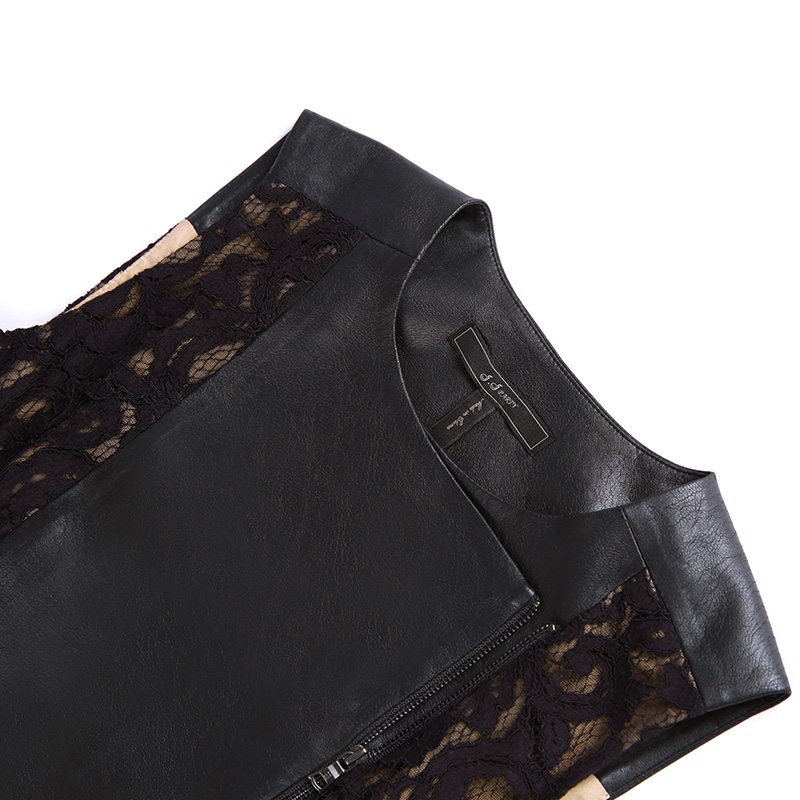 X209 Women faux leather lace combo peplum biker vest