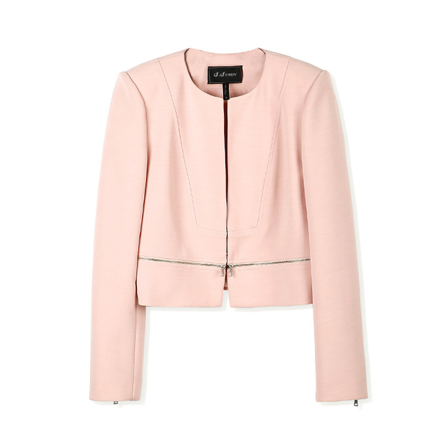 J623 Women Solid long sleeve zipper-waisted panel smart casual short jacket 